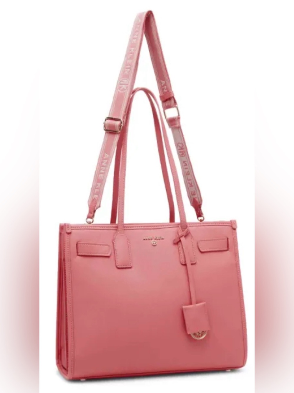 Anne Klein Large Structured Tote – Convertible Shoulder Bag. COLOR IS CORAL/PINK